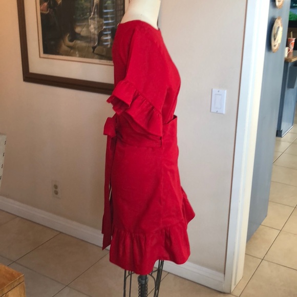 Socialite Red Dress w. ruffles & back Tie Sz XS - Picture 4 of 8